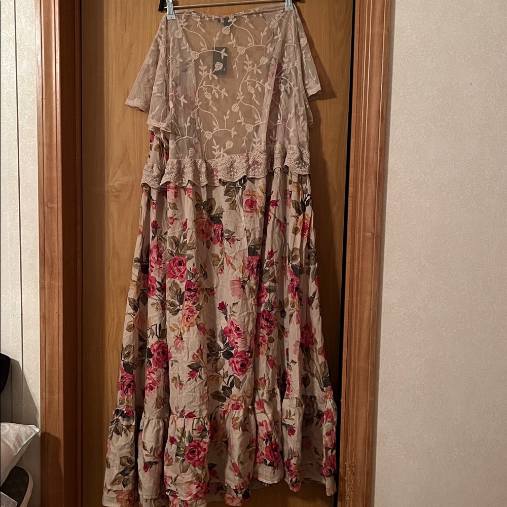 Floral Boho Maxi kimono with Lace Trim - Picture 2 of 2